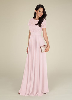 Azazie Annette Mother of the Bride Dresses Blushing Pink A-Line Lace Chiffon Dress image4