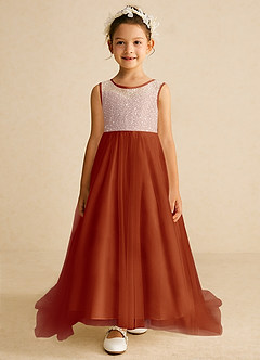Azazie Tay Flower Girl Dresses Paprika A-Line Sequins Tulle Dress image1