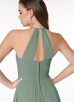 Azazie Ginger Robes de demoiselle d'honneur Robe Trapèze en Mousseline de soie Dos nu plissé Sauge D'argent image3
