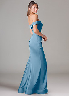 Azazie Everly Jurken voor bruidsmeisjes Converteerbaar Jurk van Stretch Satijn met Zeemeermin Off the Shoulder Staal Blauw image4