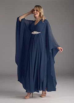 Azazie Drew vestidos de madre de la novia Vestido de Azul Marino Oscuro de Gasa de Corte En A con Plisado image1
