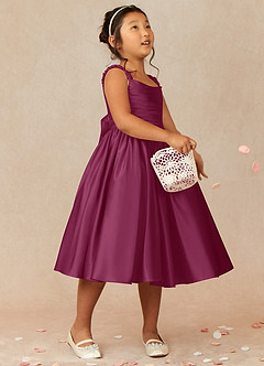 Azazie Cutie Pie Flower Girl Dresses Mulberry A-Line Pleated Matte Satin Dress image1