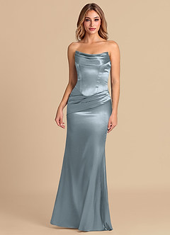 Azazie Sorrel Brautjungfernkleider Wandelbar Meerjungfrau-Linie Korsett Metallischer Satin Kleid Staubblau image2