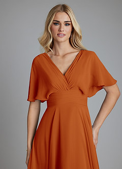 Azazie Pamela Vestidos de damas de honor Vestido de Pimenton de Gasa de Corte en A con Cuello en V plisado image5