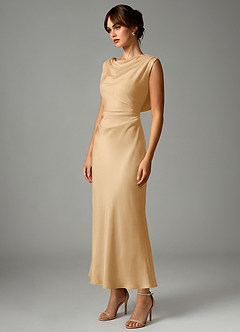 Azazie Kieryn Robes de demoiselle d'honneur Robe Sirène en Satin extensible Plissée Or image3