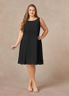 Azazie Shirley Kleider für die Brautmutter A-Linie Schaufel Gefaltet Chiffon Kleid Schwarz image11