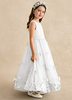 Azazie Vi Vestidos de florista Vestido Branco de Tule de Linha A com Sem mangas image7