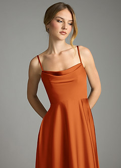 Azazie Elle Bridesmaid Dresses Cinnamon A-Line Pleated Stretch Satin Dress image2