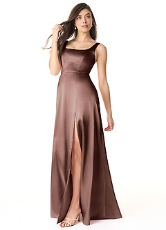 Azazie Joyce Brautjungfernkleider A-Linie Seitliche Cut-Outs Metallischer Satin Kleid Espresso image3