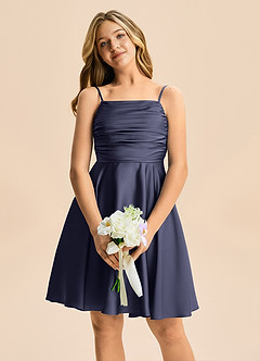 Azazie Miko Junior Stormy A-Line Pleated Stretch Satin Dress image6
