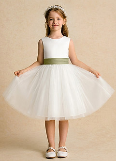 Azazie Sosie Flower Girl Dresses Ivory Moss Green A-Line Pleated Tulle Dress image2