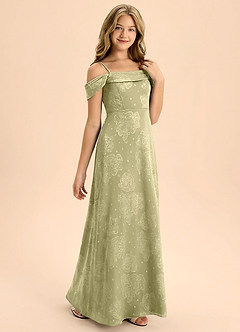 Azazie Anselie Junior Formal Celadon Leaf Floral A-Line Off the Shoulder Floral Burnout Dress image3