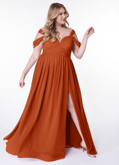 Azazie Lianne Bridesmaid Dresses Burnt Orange A-Line Off the Shoulder Chiffon Dress image4