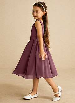 Azazie Ari Blumenmädchenkleider A-Linie ärmellos Chiffon Kleid Sangria image4