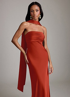 Azazie Saylor Brudtärnklänningar Klä av Sjöjungfru i Stretch Satin Axelbandslös Rost image1