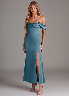 Azazie Saige Abiti da Damigella Abito Sirena in Raso Elasticizzato a Spalla Scoperta Bermuda image1