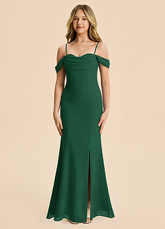 Azazie Nira Junior Vestido Verde Oscuro de Gasa de Corte Sirena con Drapeado image6