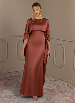 Azazie Eli Mother of the Bride Dresses Auburn Sheath Boatneck Stretch Satin Dress image4