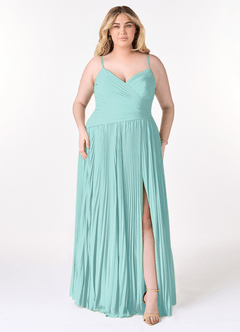Azazie Vini Bridesmaid Dresses Aqua A-Line V-Neck Pleated Chiffon Dress image7