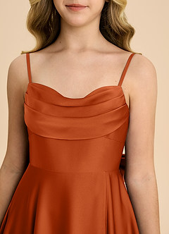 Azazie Bear Junior Burnt Orange A-Line Sweetheart Neckline Stretch Satin Dress image8