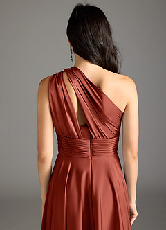Azazie Charlize Robes de demoiselle d'honneur Robe Trapèze en Satin extensible Ue épaule Terracotta image16