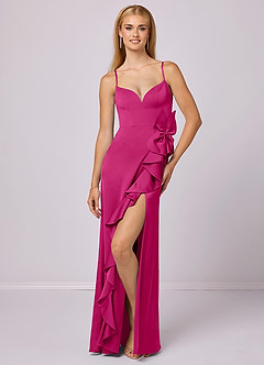 Barbie ♥ Azazie Venta Final Vestido de Barbie Rosa de Satén Elástico de Corte Recto con Lazo image5