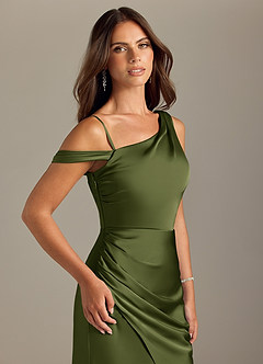 Azazie Madelyn Vestidos de damas de honor Vestido de Oliva de Satén Elástico de Corte Sirena Convertible con Vestidos sin tirantes image6