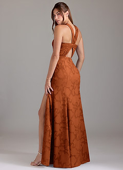 Azazie Rue Robes de demoiselle d'honneur Robe Trapèze en Blumen-Burnout Plissée Orange Brûlée image2