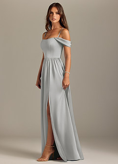 Azazie Calianna Bridesmaid Dresses Silver A-Line Off the Shoulder Stretch Satin Convertible Dress image6