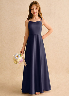 Azazie Joella Girls Formal vestidos de niña de las flores Vestido de Tormenta de Satén Elástico de Corte en A con Plisado image3