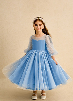 Azazie Trudy Blumenmädchenkleider Ballkleid Herzausschnitt Tüll Kleid Blauhäher image5