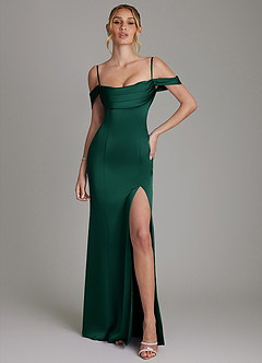 Azazie Nira Bridesmaid Dresses Emerald Mermaid Corset Stretch Satin Dress image4