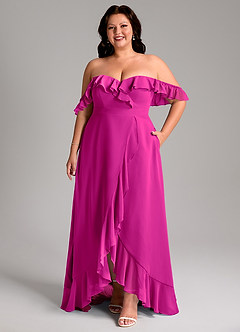 Azazie Lyra Abiti da Damigella Abito Convertibile A-Line in Chiffon Fucsia image11