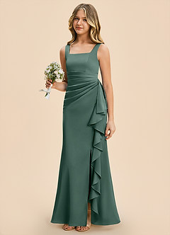 Azazie Adrienne Junior Eucalyptus Sheath Pleated Stretch Satin Dress image1