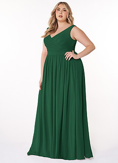Azazie Keyla Robes de demoiselle d'honneur Robe Trapèze en Mousseline de soie Col V plissé Vert Foncé image8