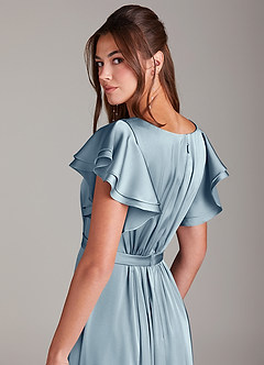 Azazie Daphne Modest Bridesmaid Dresses A-Line Ruched Stretch Satin Floor-Length Dress image2
