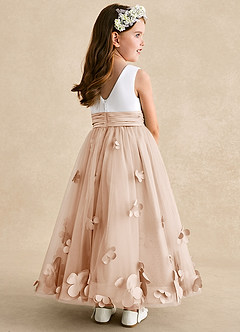 Azazie Vi vestidos de niña de las flores Vestido de Rosa Inglesa de Tul de Corte En A con Sin mangas image4