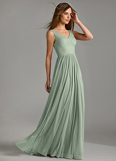 Azazie Keyla Bridesmaid Dresses Dusty Sage A-Line Pleated Mesh Dress image6