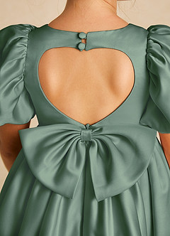 Azazie Muffin Robe Demoiselle D'honneur Fillette Robe Trapèze en Mat Satiné avec manches Eucalyptus image4