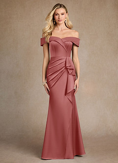 Azazie Laredo Moeder van de bruid jurken Zeemeermin Jurk van Stretch Satijn Off the Shoulder Antieke Roos image1