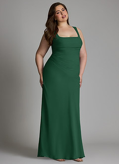 Azazie Agustina Robes de demoiselle d'honneur Robe Sirène en Mousseline de soie Corset Vert Foncé image13