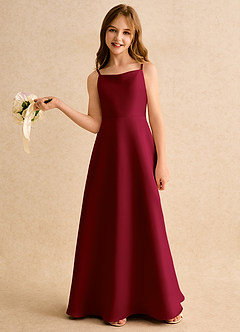 Azazie Joella Girls Formal Flower Girl Dresses Burgundy A-Line Pleated Matte Satin Dress image2