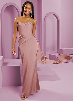 Barbie ♥ Azazie Bridesmaid Dresses Dusty Rose Sheath Strapless Stretch Satin Convertible Dress image3