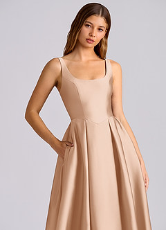 Azazie Amalie Bridesmaid Dresses English Rose A-Line Pleated Stretch Satin Dress image2