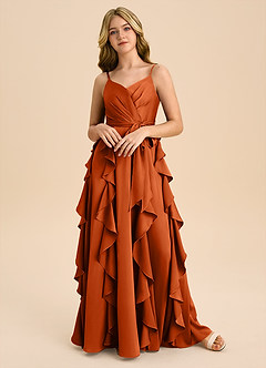 Azazie Peyton Junior A-Linie Plissee Stretch-Satin Kleid Gebranntes Orange image4