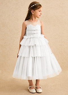 Azazie Delmina Final Sale Ivory Ball-Gown Ruched Tulle Dress image5