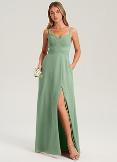 Azazie Terese Robes de demoiselle d'honneur Robe Trapèze en Mousseline de soie Plissée Matcha image1