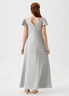 Azazie Soren Junior Silver A-Line Ruched Stretch Satin Dress image2