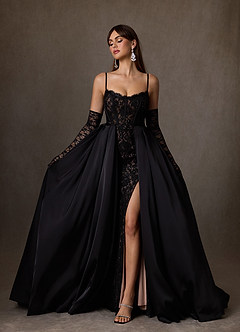 Azazie Esmeray Wedding Dresses Black Nude A-Line Sequins Stretch Satin Dress image7