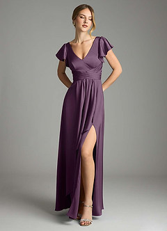 Azazie Omari Bridesmaid Dresses Plum A-Line Stretch Satin Dress image1
